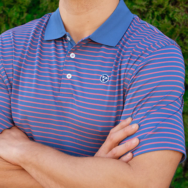 Tennessee Tri-Star Hester Stripe Polo in Washed Navy and Red - Image 2