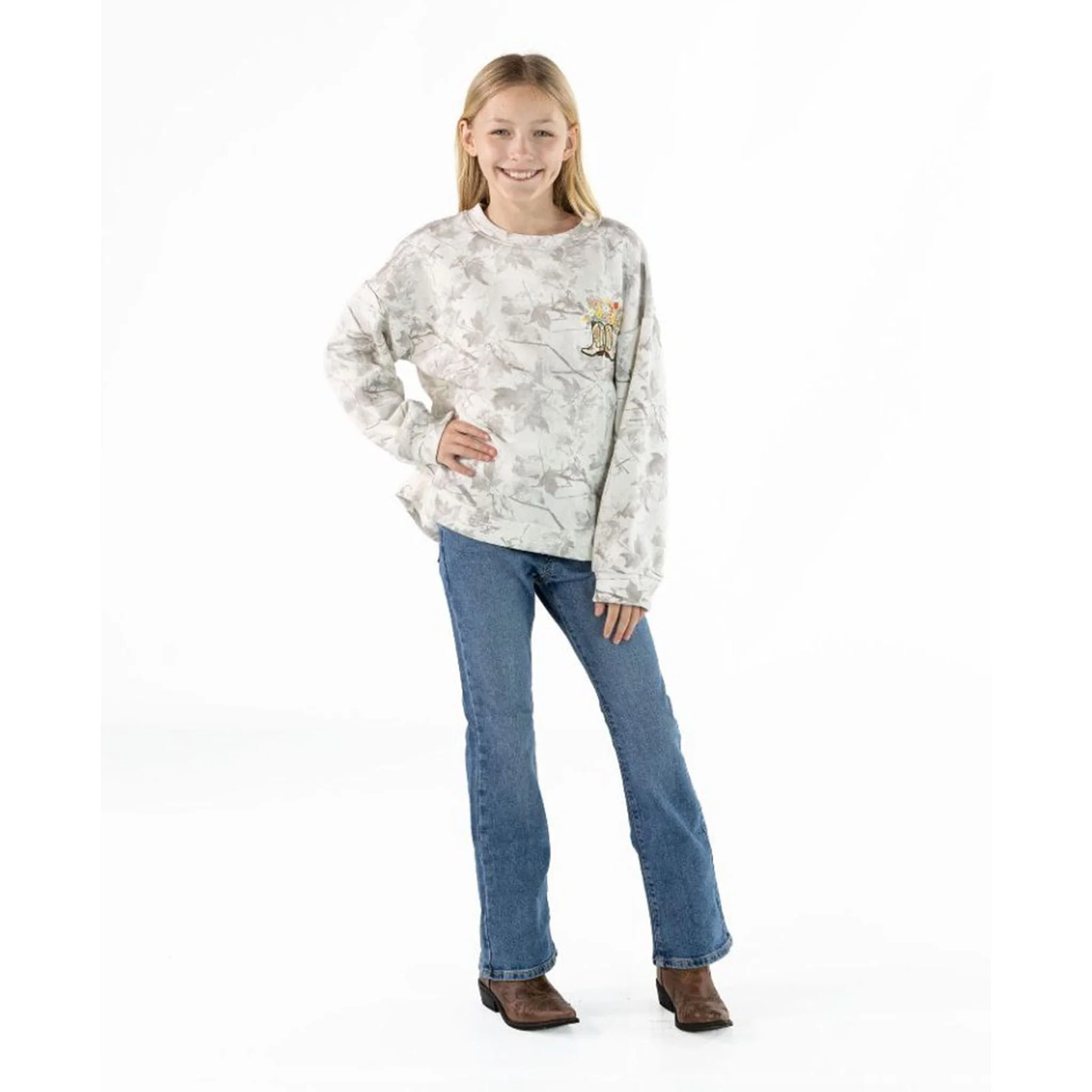 Youth Floral Cowboy Boots Crewneck Sweatshirt - Image 4