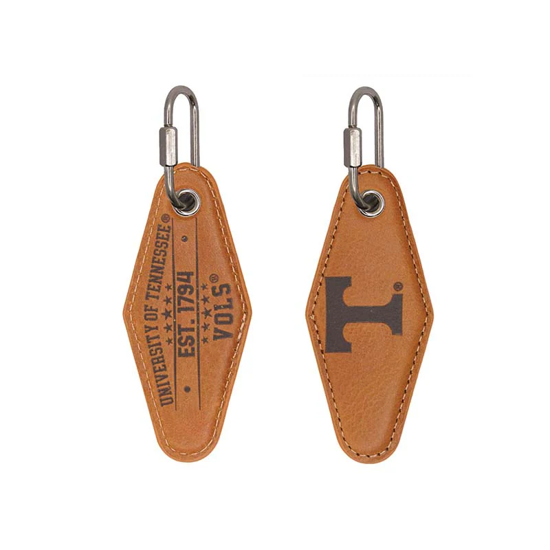 UT Tan Leather Diamond Keychain