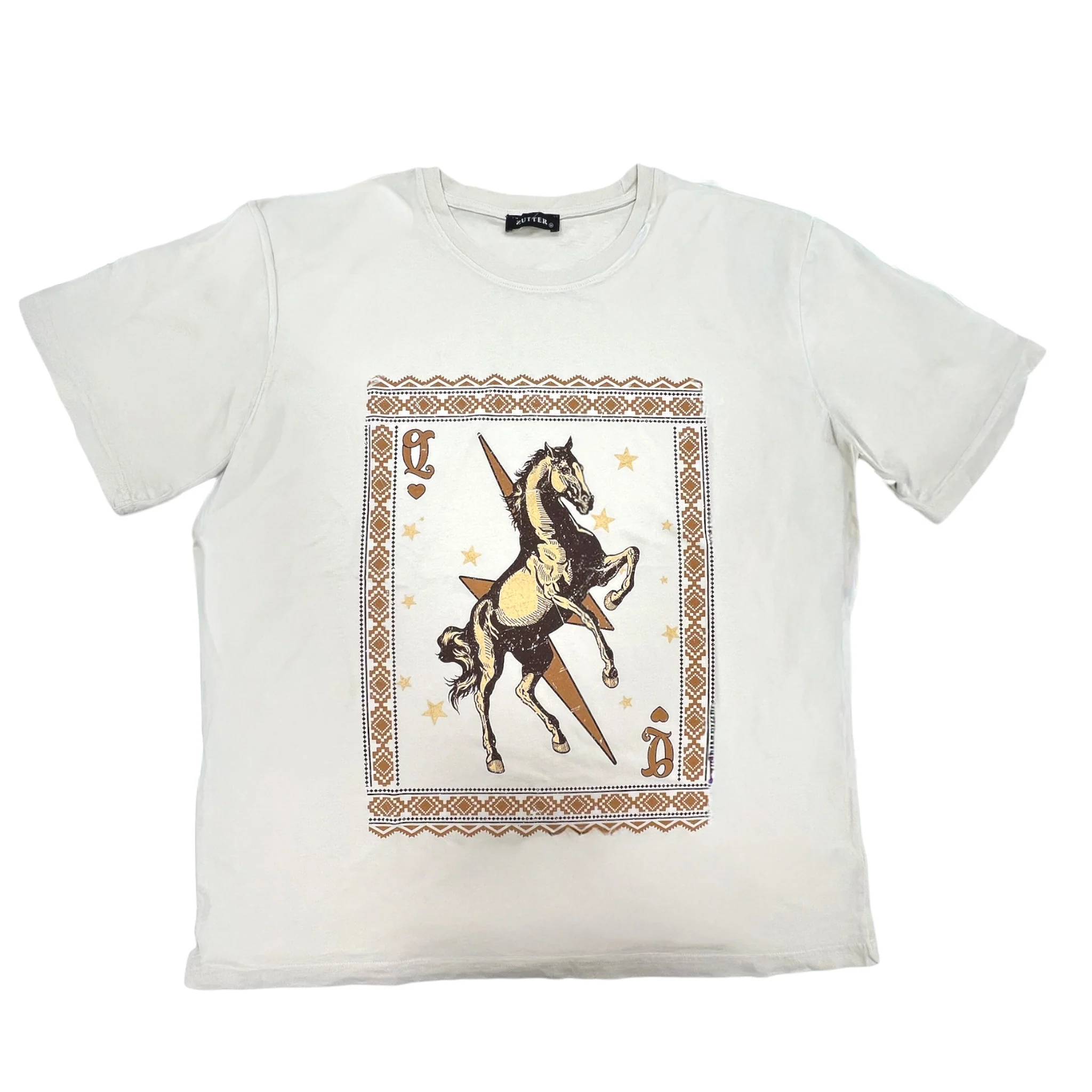 Queen of Hearts Horse Graphic Short Sleeve T-Shirt